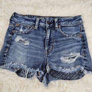 American Eagle Next Level Stretch Hi Rise Shortie Distressed